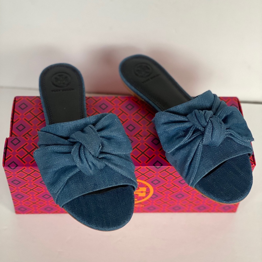 TORY BURCH Annabelle Bow Slide Denim Chamb… - Picture 12 of 15